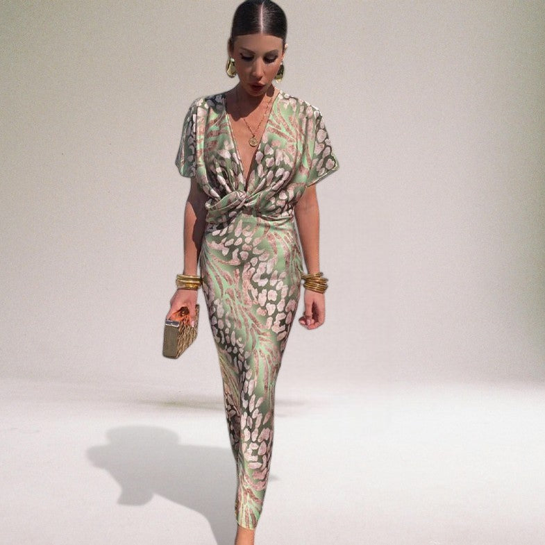Isabella | Effortless Twist-Front Printed Autumn Wedding Guest Maxi Dress