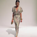 Isabella | Effortless Twist-Front Printed Autumn Wedding Guest Maxi Dress