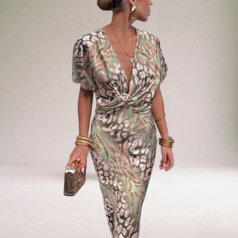Isabella | Effortless Twist-Front Printed Autumn Wedding Guest Maxi Dress