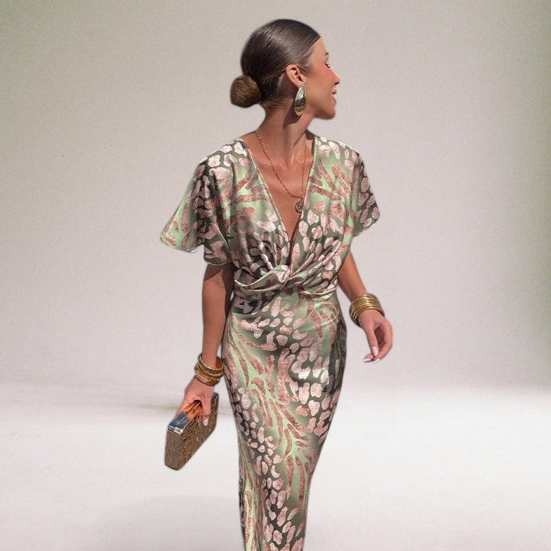 Isabella | Effortless Twist-Front Printed Autumn Wedding Guest Maxi Dress