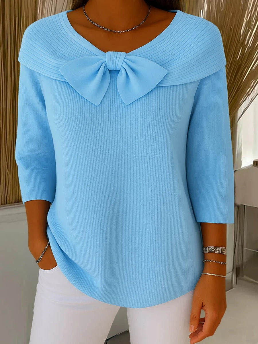 Isabelle | Classic Bow Neck Ribbed Knitted Jumper