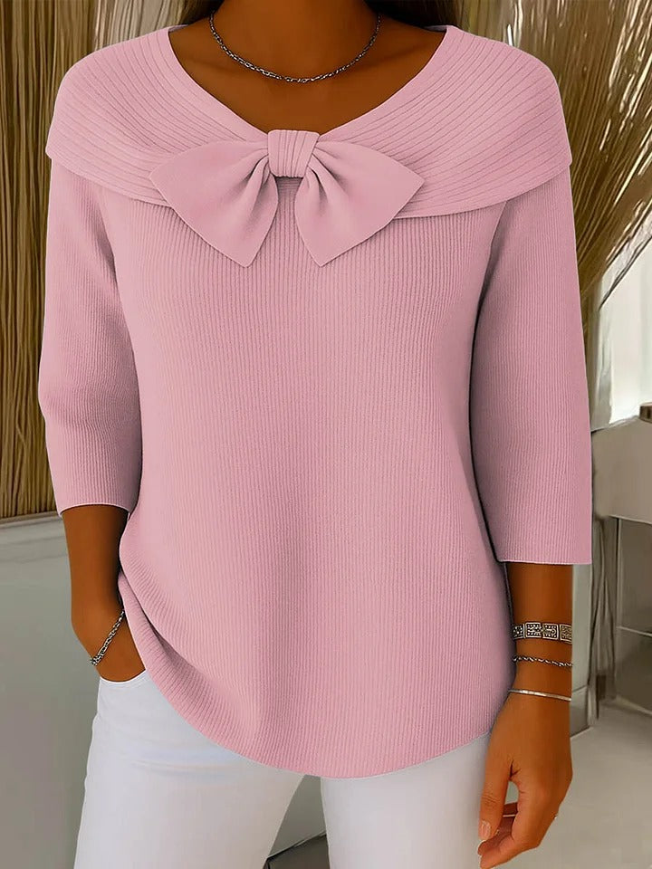Isabelle | Classic Bow Neck Ribbed Knitted Jumper