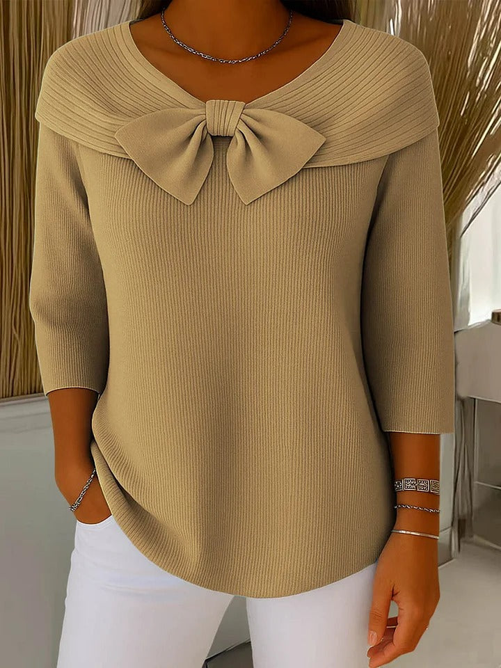 Isabelle | Classic Bow Neck Ribbed Knitted Jumper