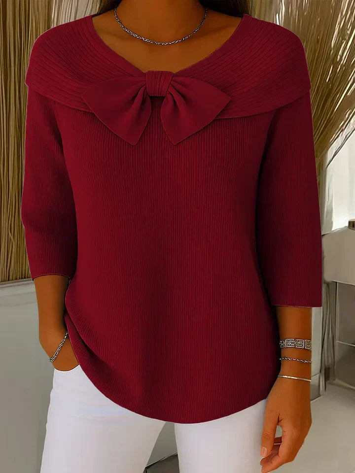 Isabelle | Classic Bow Neck Ribbed Knitted Jumper