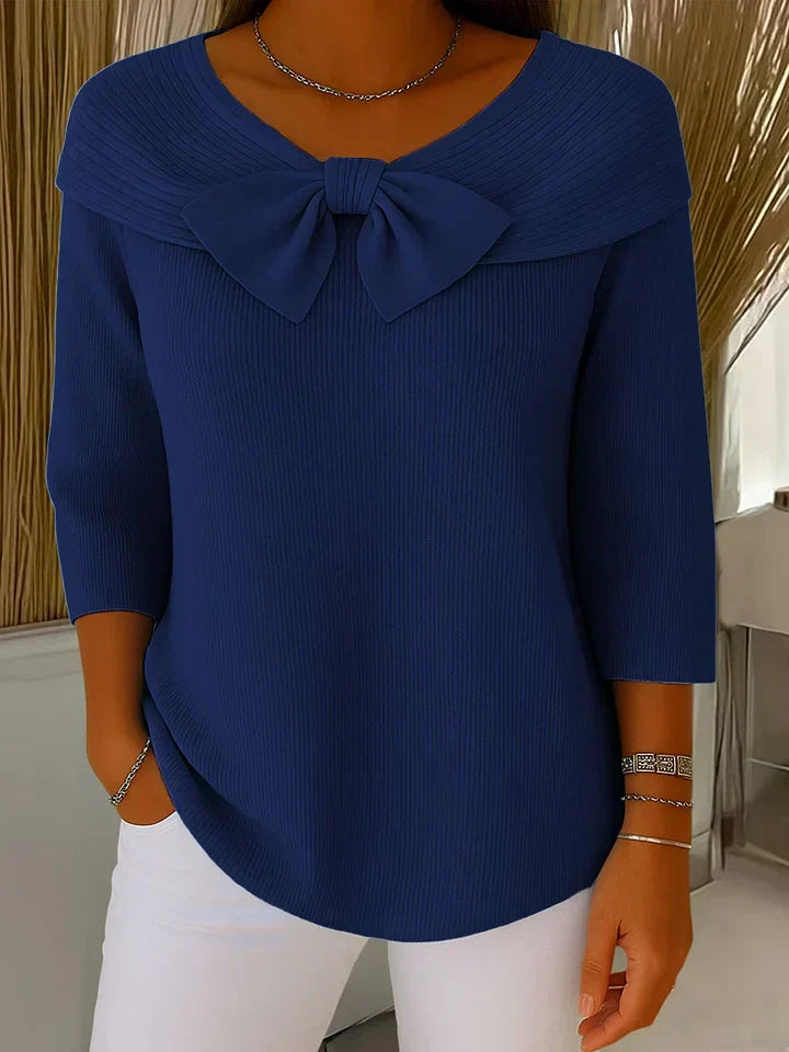 Isabelle | Classic Bow Neck Ribbed Knitted Jumper
