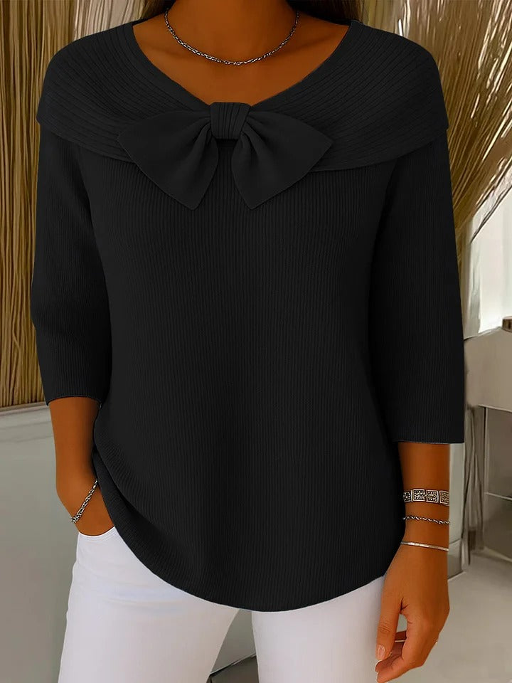 Isabelle | Classic Bow Neck Ribbed Knitted Jumper