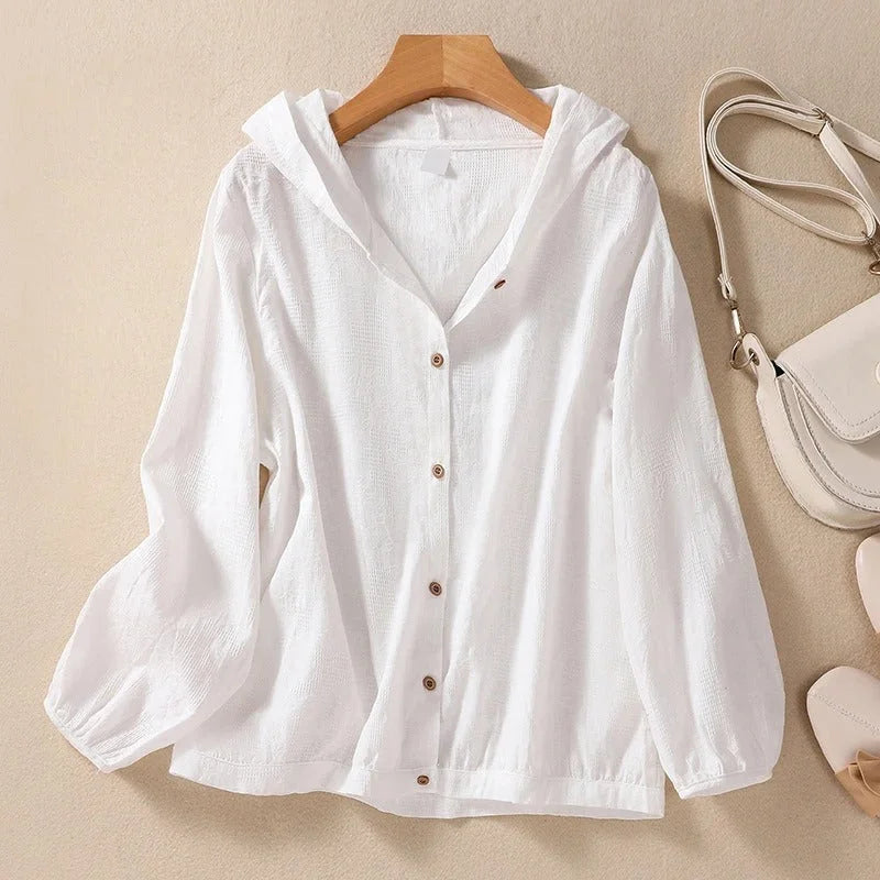 Isabelle | Stylish Textured Button-Front Hoodie Shirt Jacket