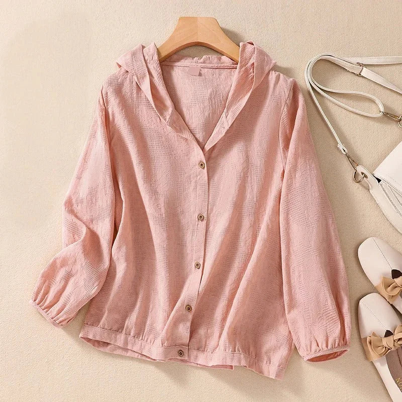 Isabelle | Stylish Textured Button-Front Hoodie Shirt Jacket