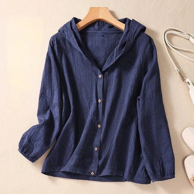 Isabelle | Stylish Textured Button-Front Hoodie Shirt Jacket