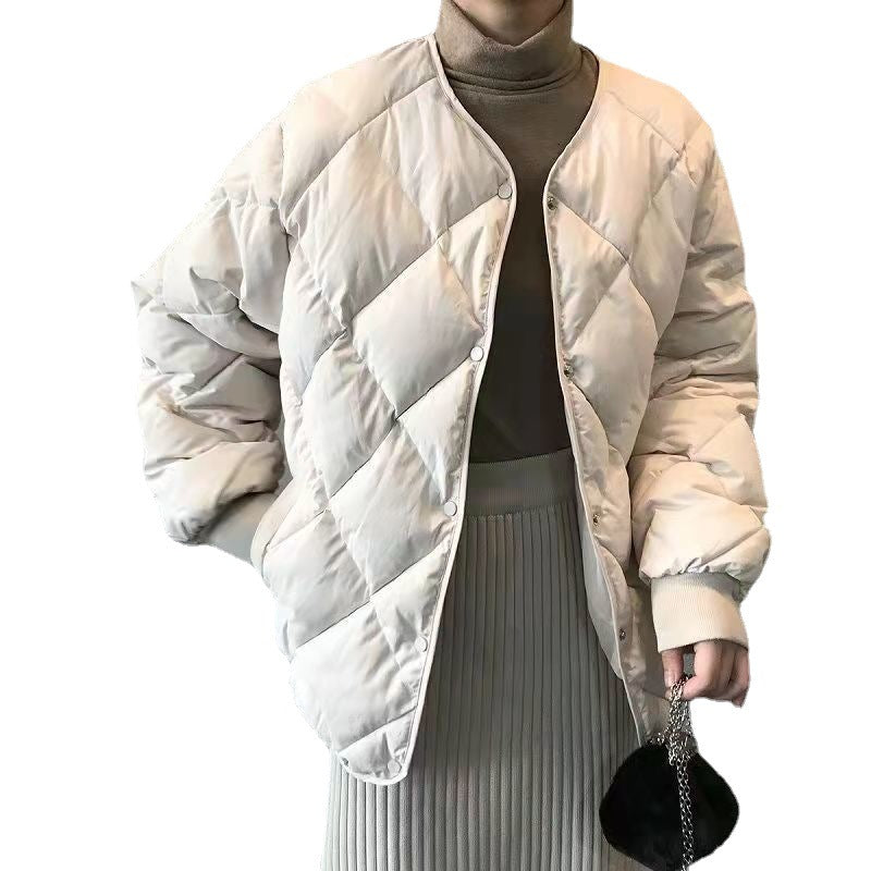 Isla | Cosy Collarless Diamond Quilted Jacket