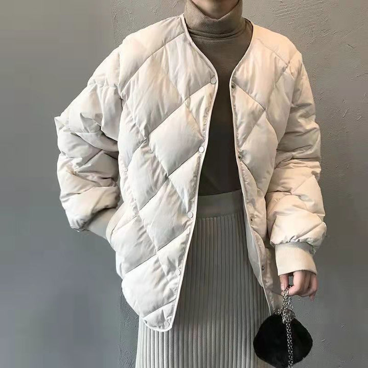 Isla | Cosy Collarless Diamond Quilted Jacket