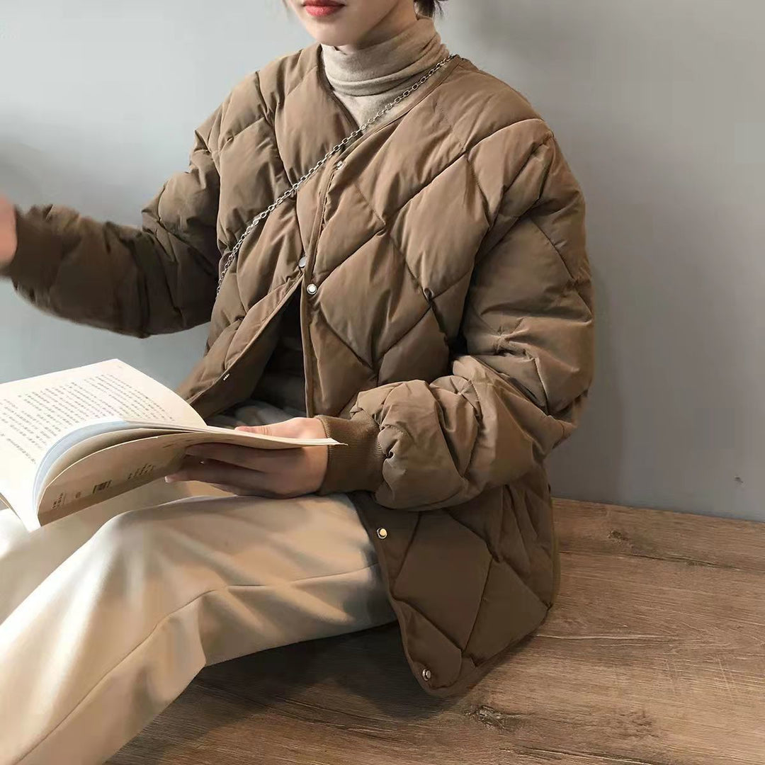 Isla | Cosy Collarless Diamond Quilted Jacket