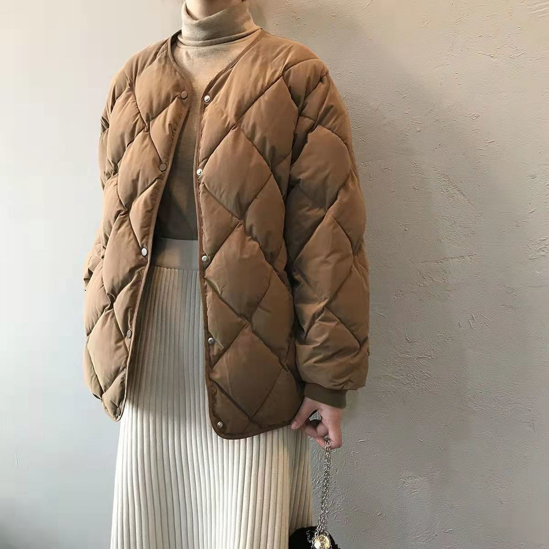 Isla | Cosy Collarless Diamond Quilted Jacket