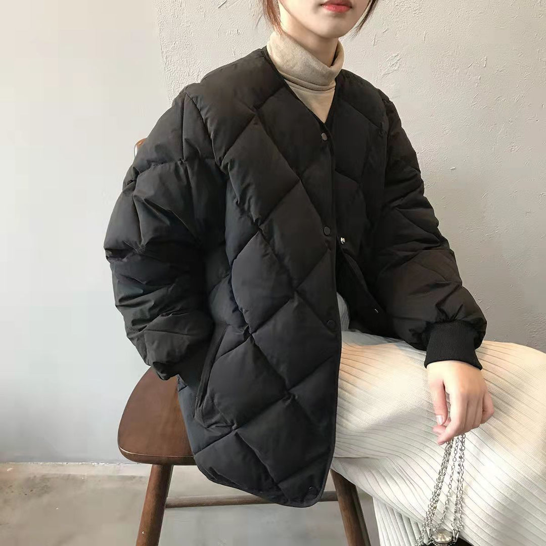 Isla | Cosy Collarless Diamond Quilted Jacket