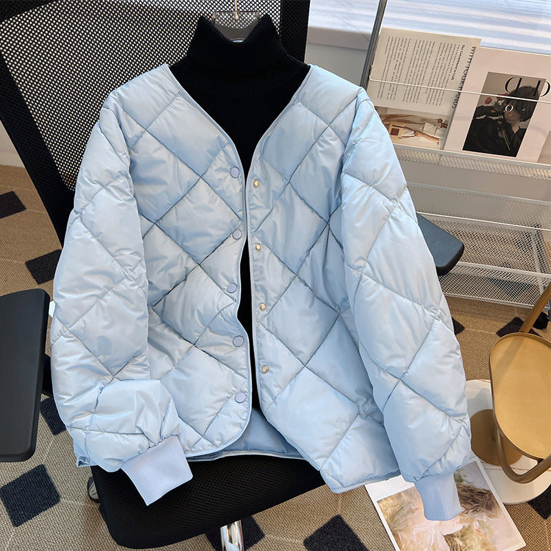 Isla | Cosy Collarless Diamond Quilted Jacket