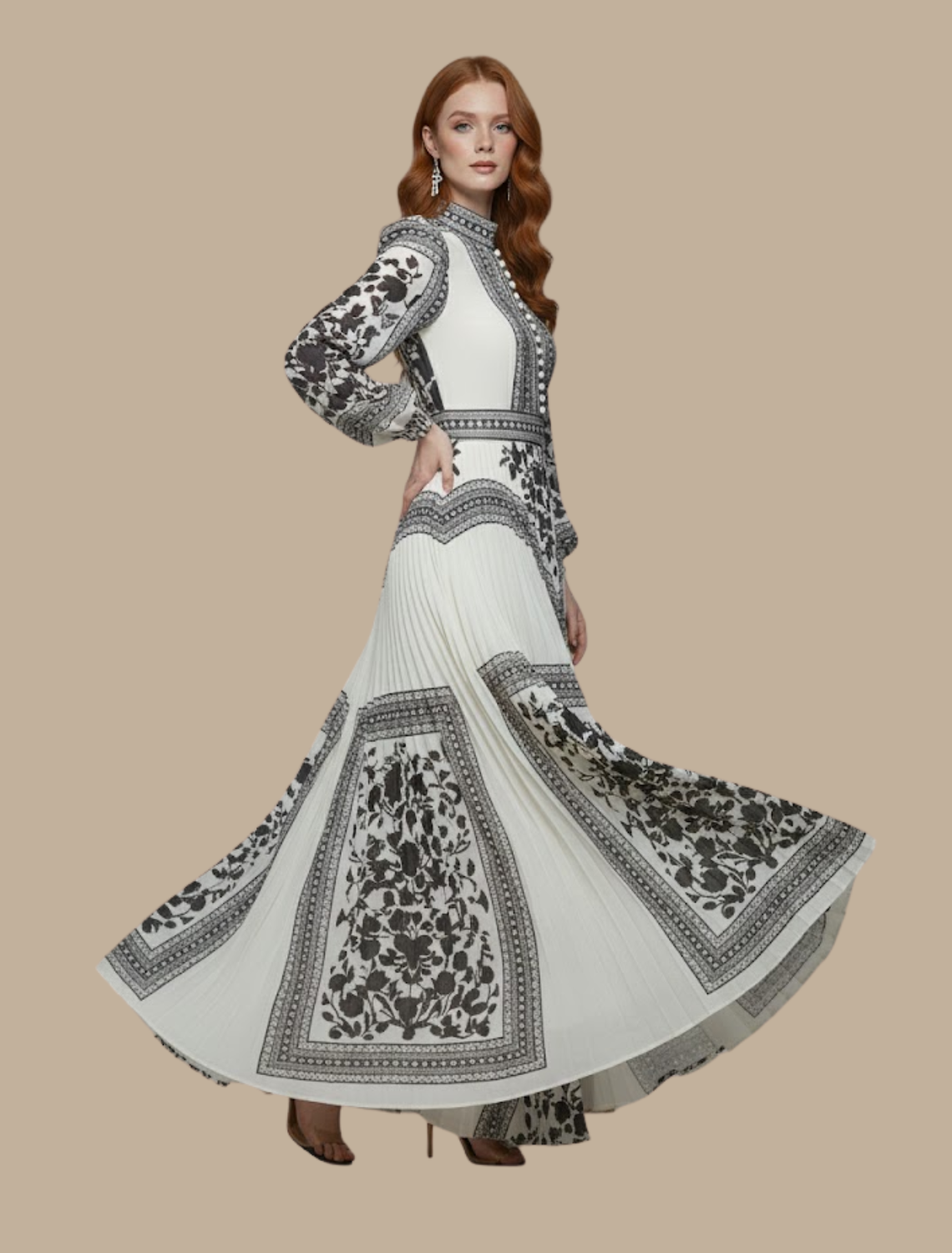 Isla | Elegant Pleated Floral Print Black Tie Maxi Dress