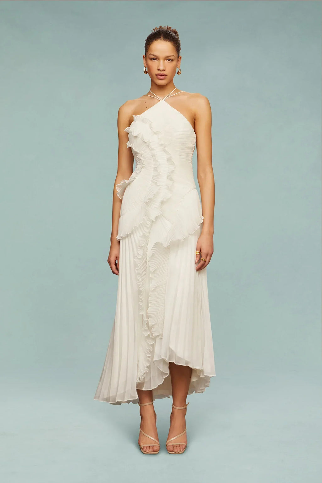 Isla | Elegant Ruffle Halter Black Tie Dress