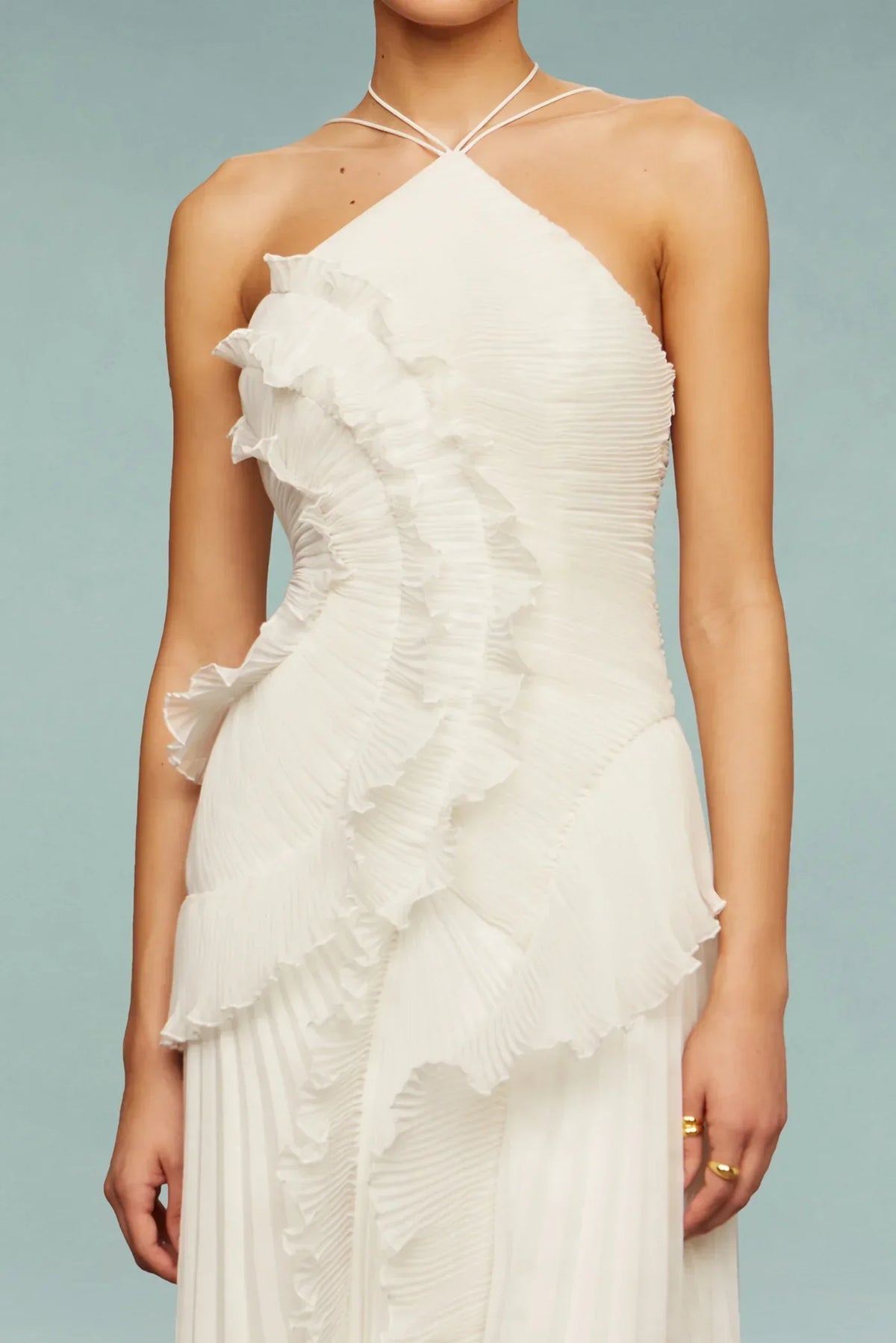 Isla | Elegant Ruffle Halter Black Tie Dress