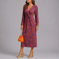 Isla | Elegant Twist-Front Black Tie Dress with Floral Print Midi Skirt