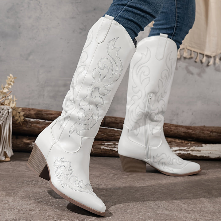 Isla | Embroidered Knee High Cowboy Winter Boots