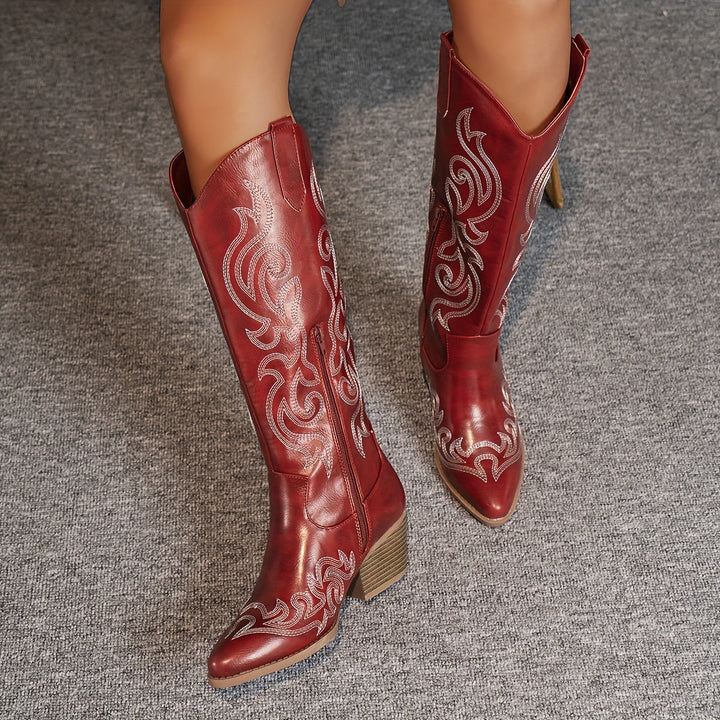 Isla | Embroidered Knee High Cowboy Winter Boots