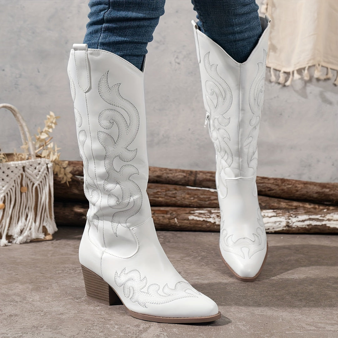 Isla | Embroidered Knee High Cowboy Winter Boots