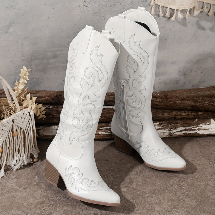 Isla | Embroidered Knee High Cowboy Winter Boots