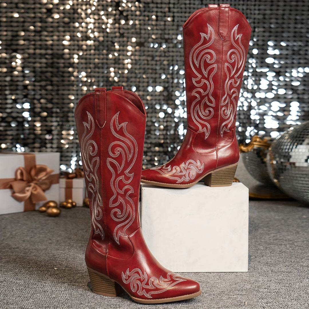 Isla | Embroidered Knee High Cowboy Winter Boots