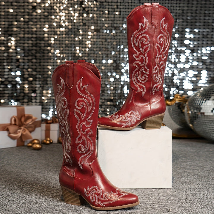 Isla | Embroidered Knee High Cowboy Winter Boots