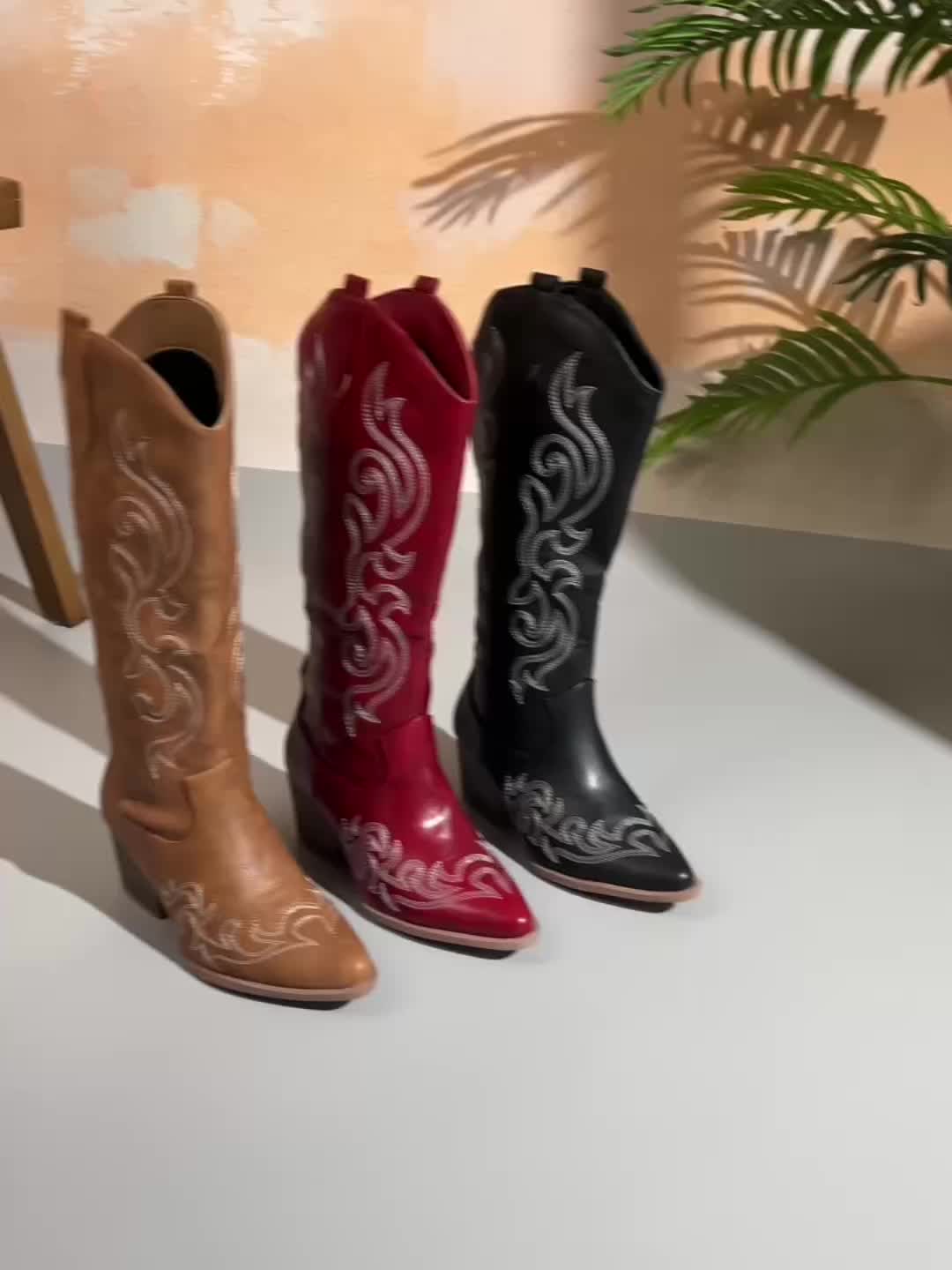 Isla | Embroidered Knee High Cowboy Winter Boots