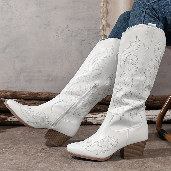 Isla | Embroidered Knee High Cowboy Winter Boots