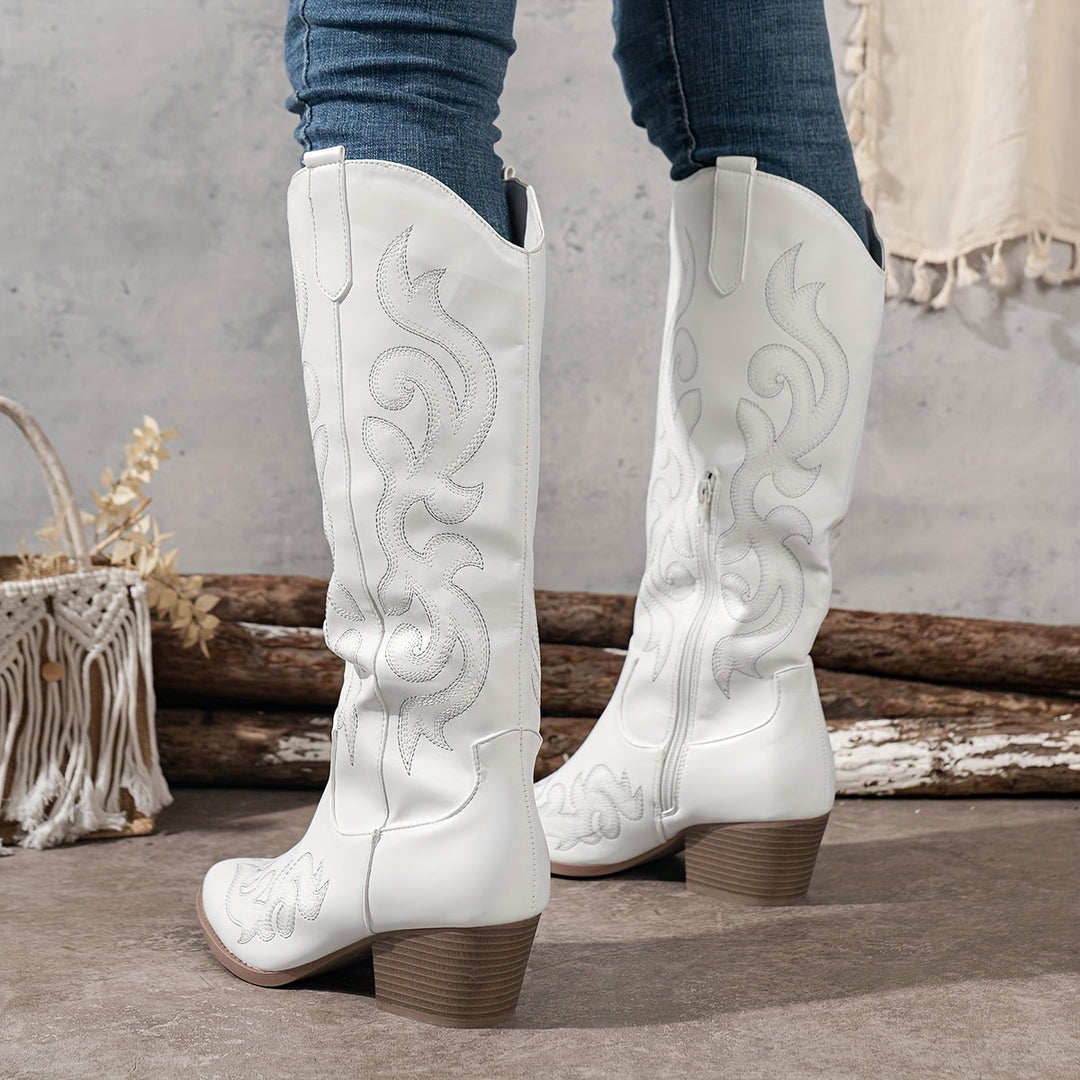 Isla | Embroidered Knee High Cowboy Winter Boots