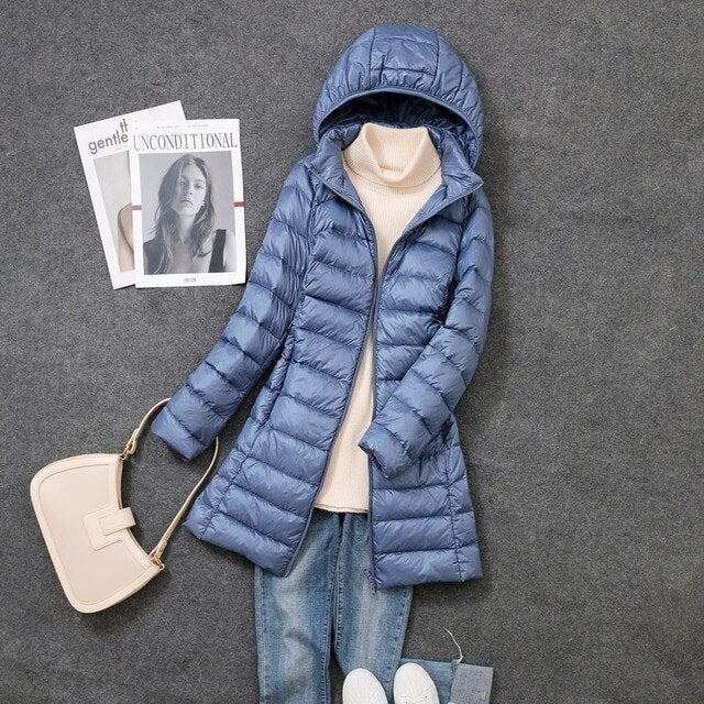 Ivy | Effortless Hooded Long Jacket with Quilted Puffer Finish