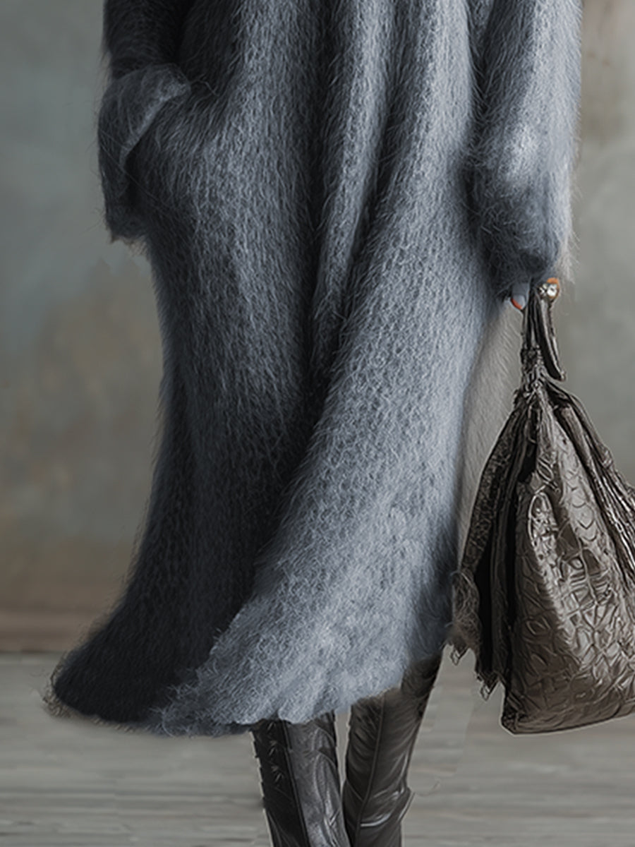 Ivy | Sophisticated Fluffy Knit V-Neck Jumper Dress