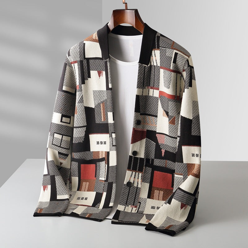 Jacob | Abstract Geometric Button Front Mens Cardigan