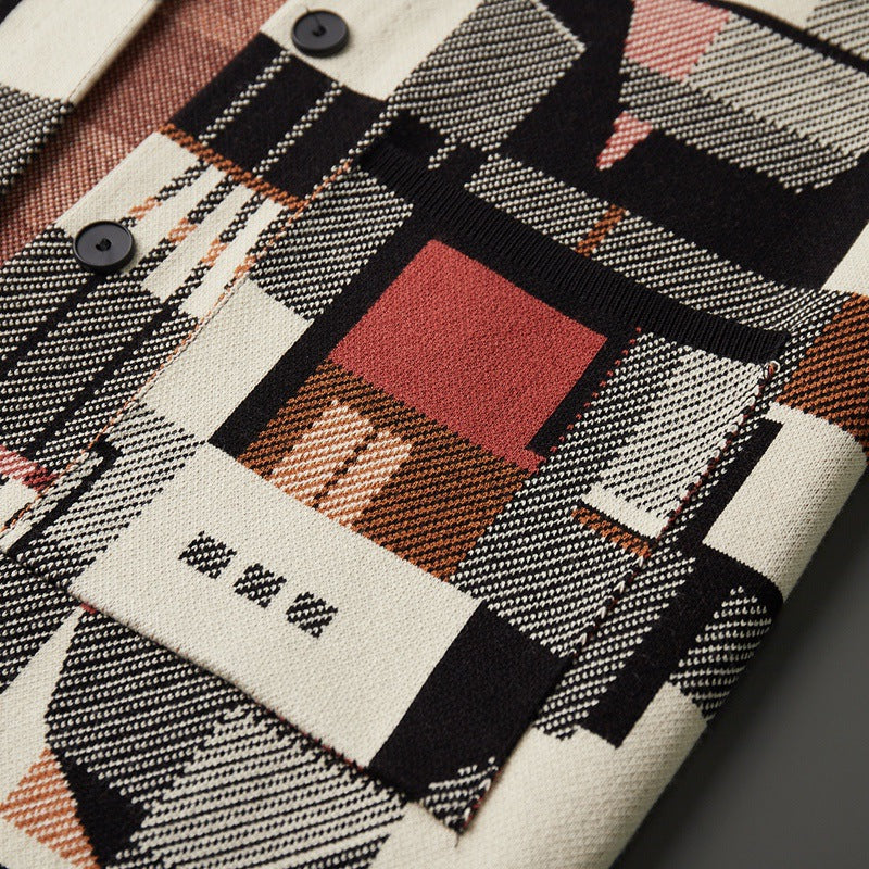 Jacob | Abstract Geometric Button Front Mens Cardigan