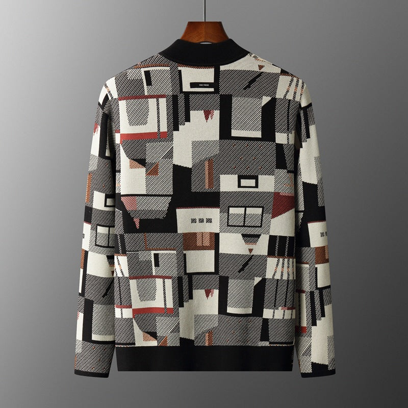 Jacob | Abstract Geometric Button Front Mens Cardigan
