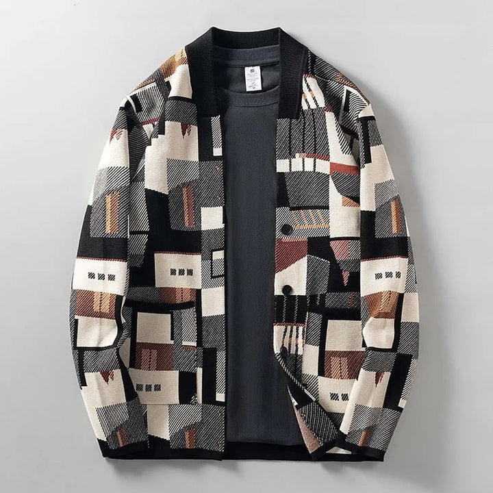 Jacob | Abstract Geometric Button Front Mens Cardigan