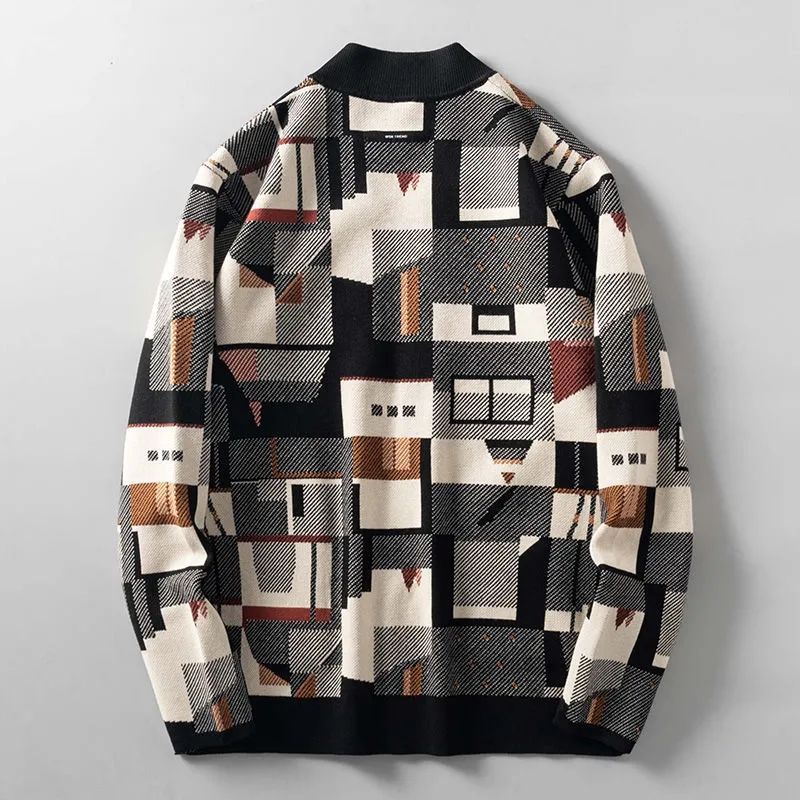 Jacob | Abstract Geometric Button Front Mens Cardigan