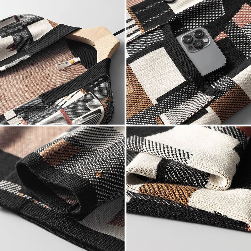 Jacob | Abstract Geometric Button Front Mens Cardigan