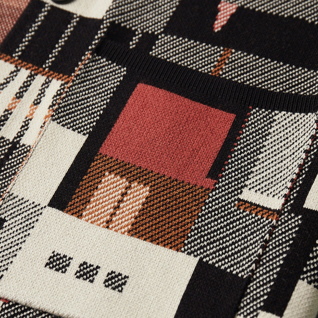 Jacob | Abstract Geometric Button Front Mens Cardigan