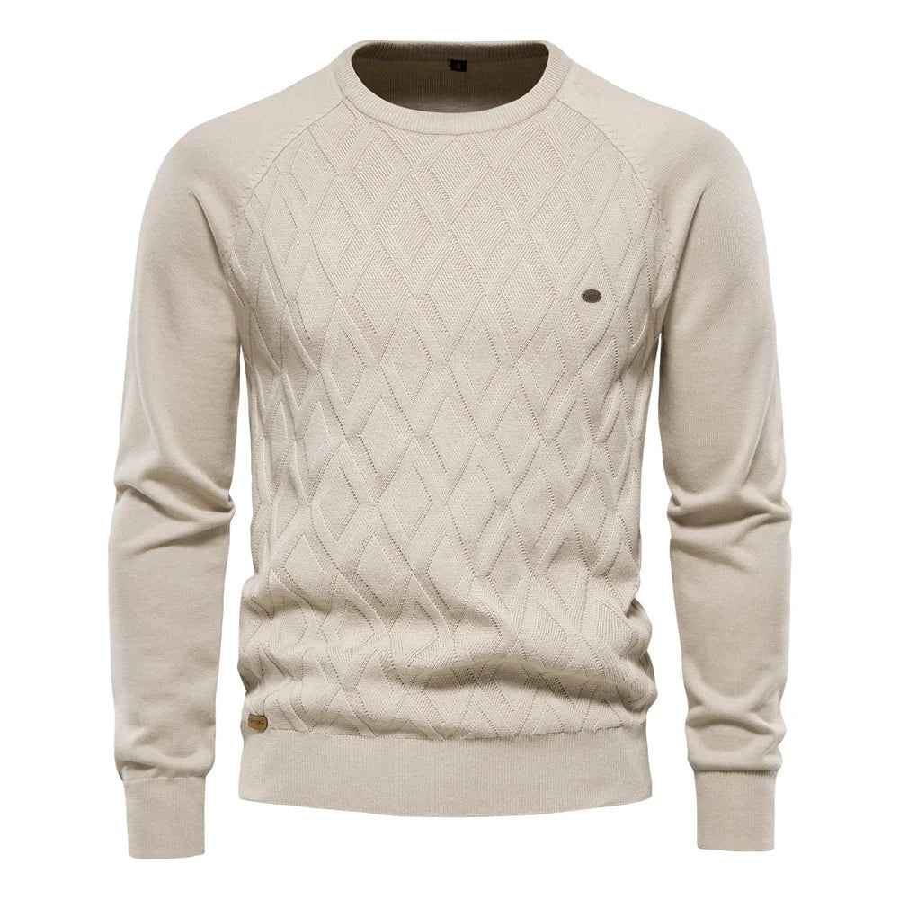 Jacob | Cosy Diamond Pattern Crew Neck Mens Knitted Jumper