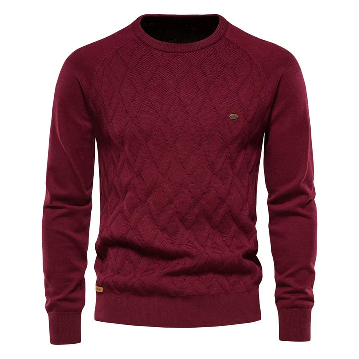 Jacob | Cosy Diamond Pattern Crew Neck Mens Knitted Jumper