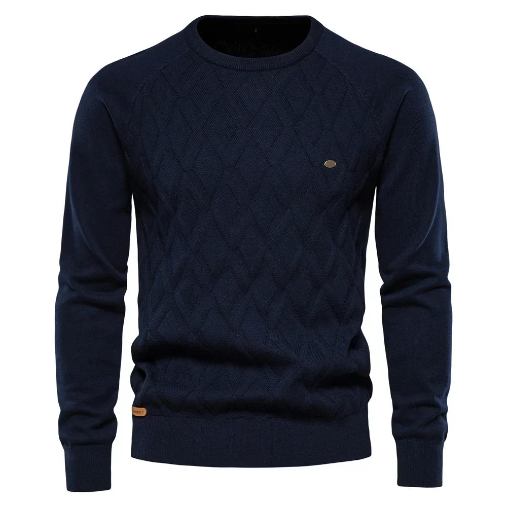 Jacob | Cosy Diamond Pattern Crew Neck Mens Knitted Jumper