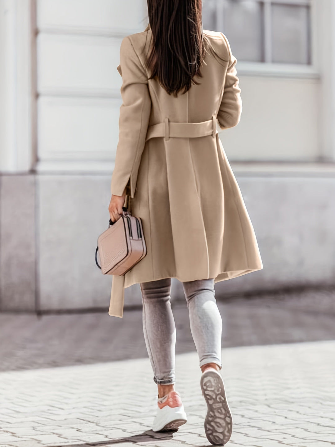 Jasmine | Cosy Belted Plus Size Coat with Wide Collar