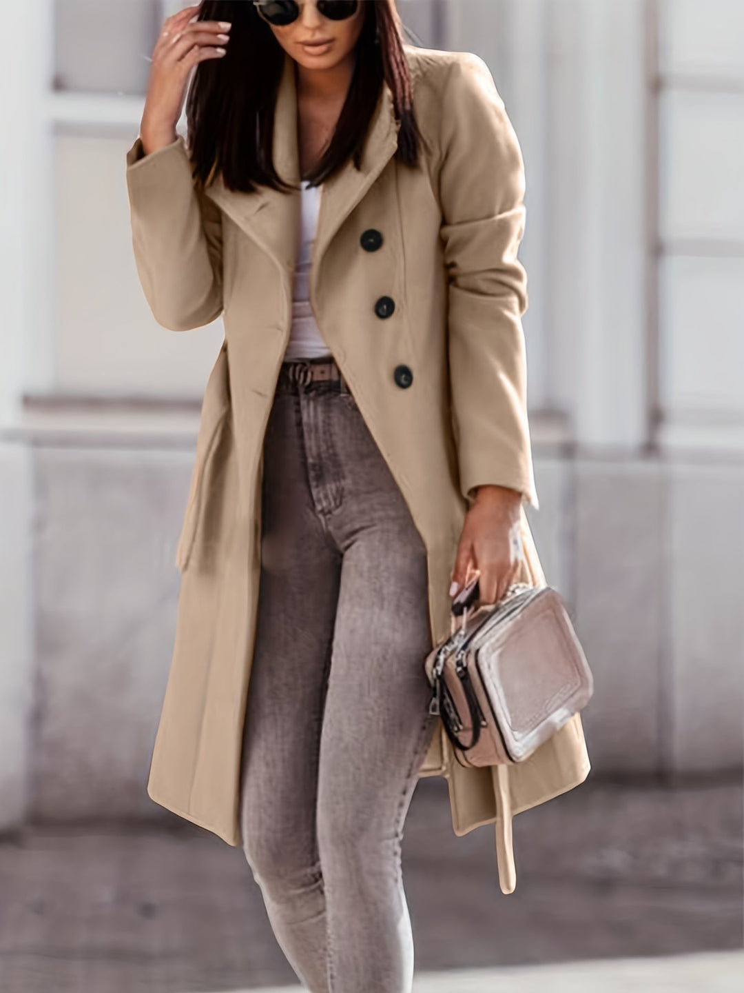 Jasmine | Cosy Belted Plus Size Coat with Wide Collar