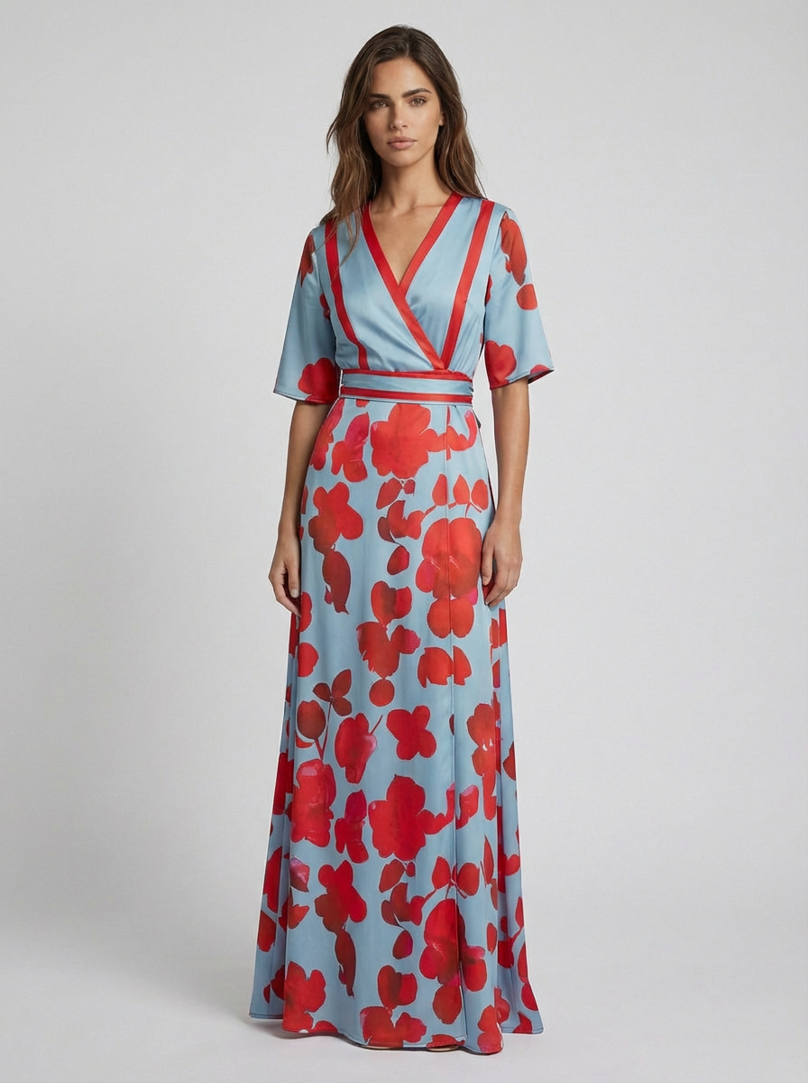 Jasmine | Polished Floral Wrap Maxi Christmas Dress
