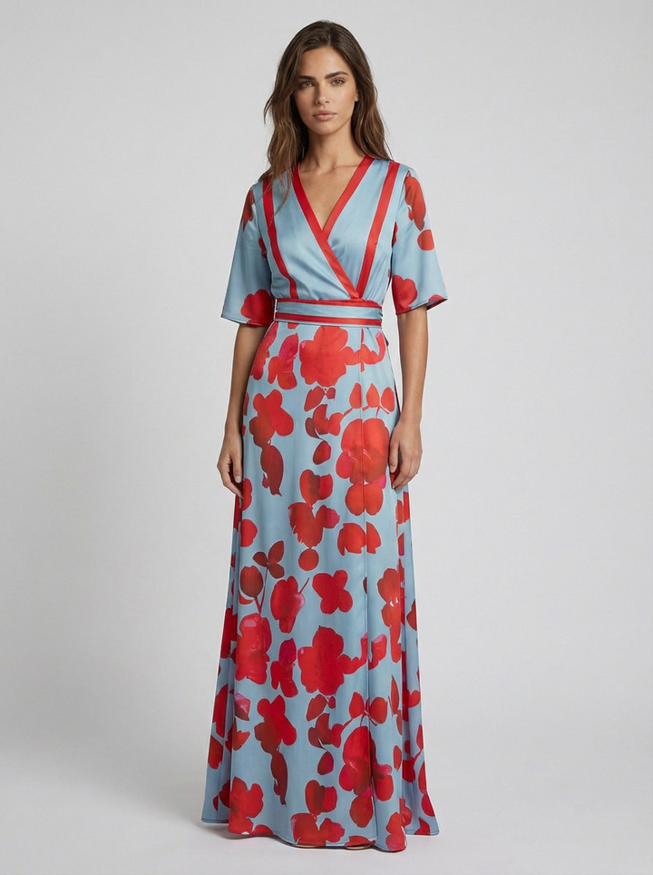 Jasmine | Polished Floral Wrap Maxi Christmas Dress