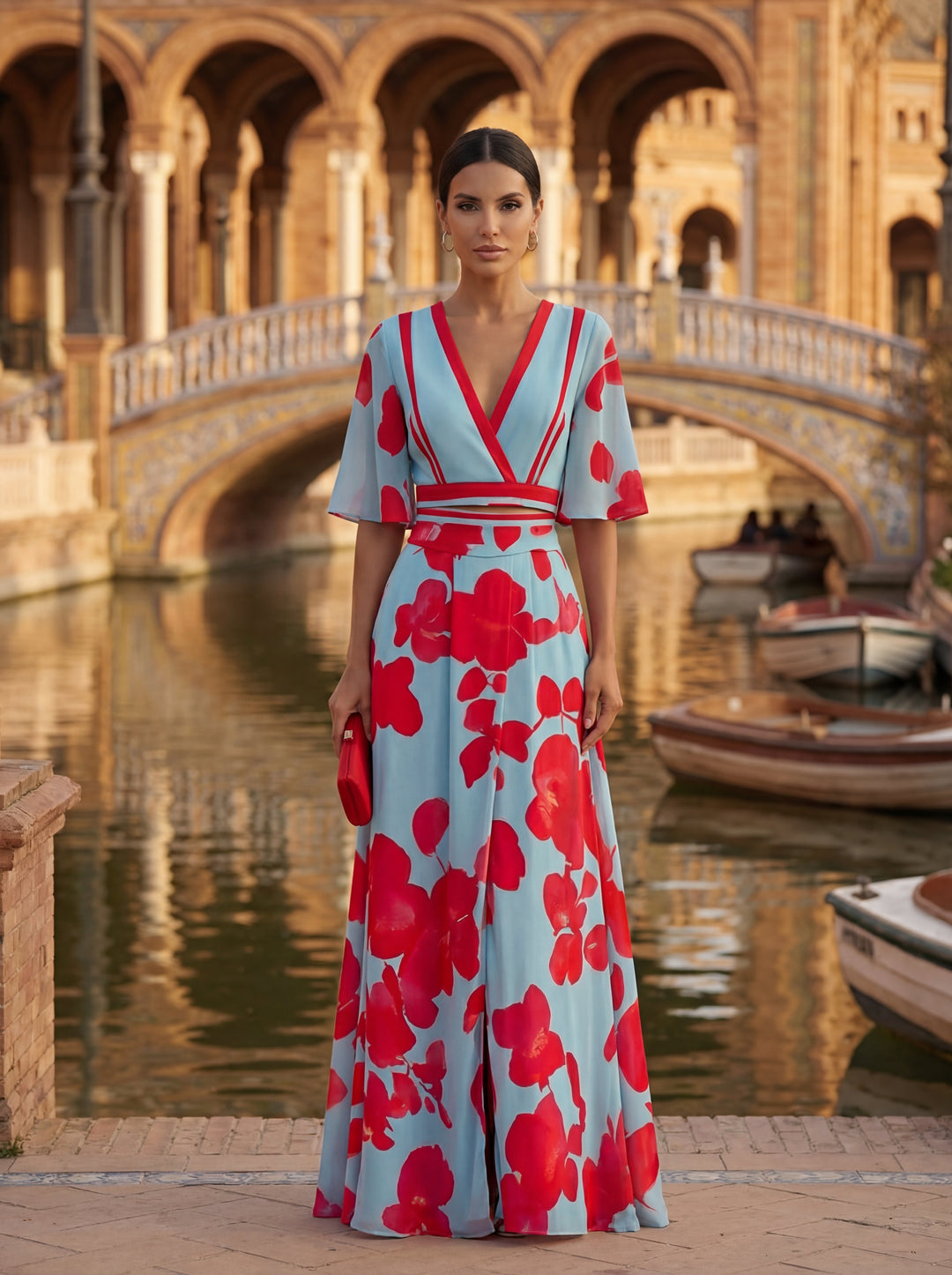 Jasmine | Polished Floral Wrap Maxi Christmas Dress