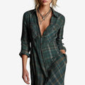 Jasmine | Sophisticated Plaid Button-Down Autumn Wedding Guest Maxi Dress